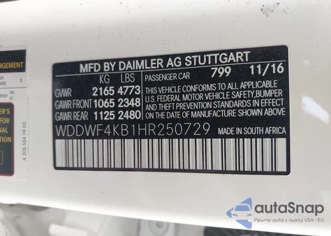 2017 Mercedes-Benz C 300 4Matic/Luxury 4Matic/Sport 4Matic z USA, uszkodzony, nr VIN WDDWF4KB1HR250729